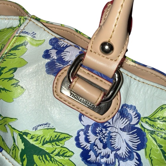 Tignanello White Tote with Blue and Green Floral Design - Picture 2 of 10